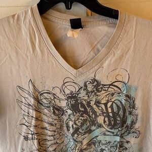 Men's V-Neck Graphic Tee - Beige